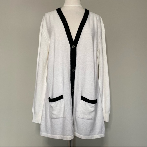 Richard Grand Long Cashmere Cardigan Sweater in Ivory Black, size M NWT - Picture 1 of 16